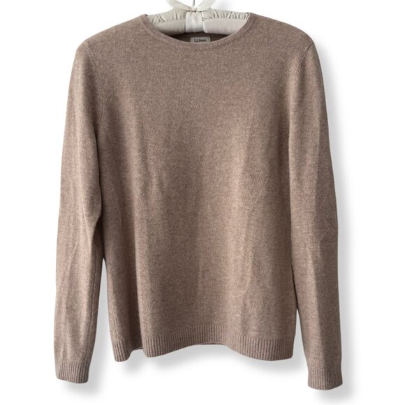 🤎 L.L. Bean Women's Classic 100% Cashmere Crewneck Sweater Beige | Size M - Picture 2 of 9